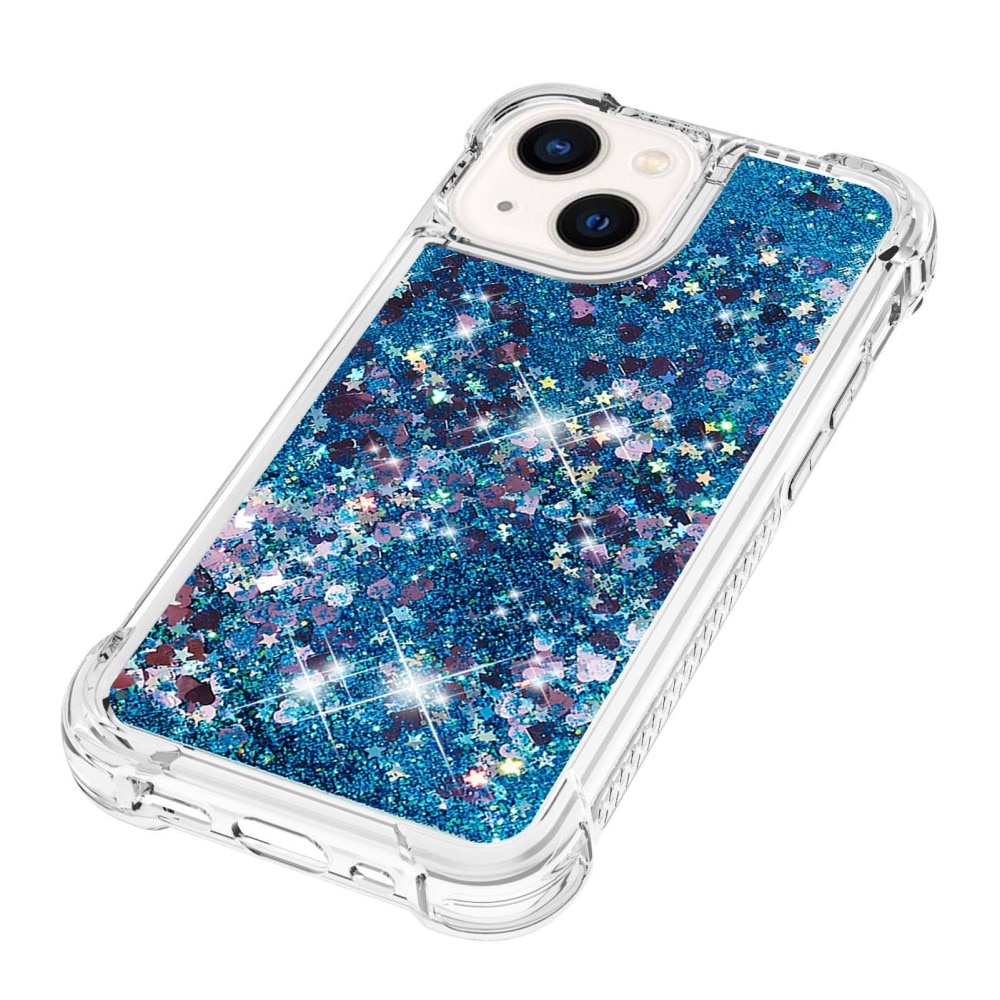 Glitter Powder TPU Deksel iPhone 15 blå