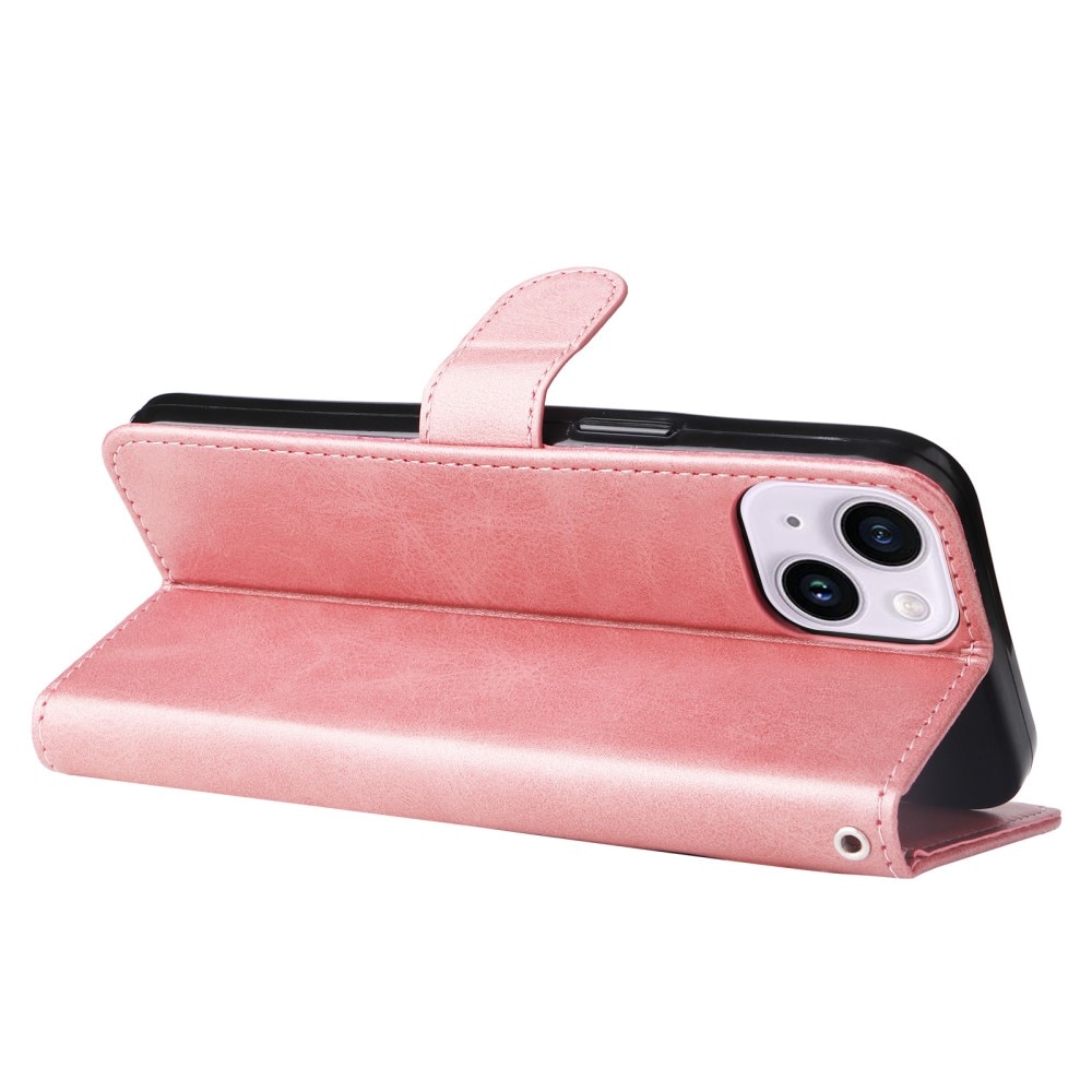 Lærveske Zipper iPhone 15 rosa
