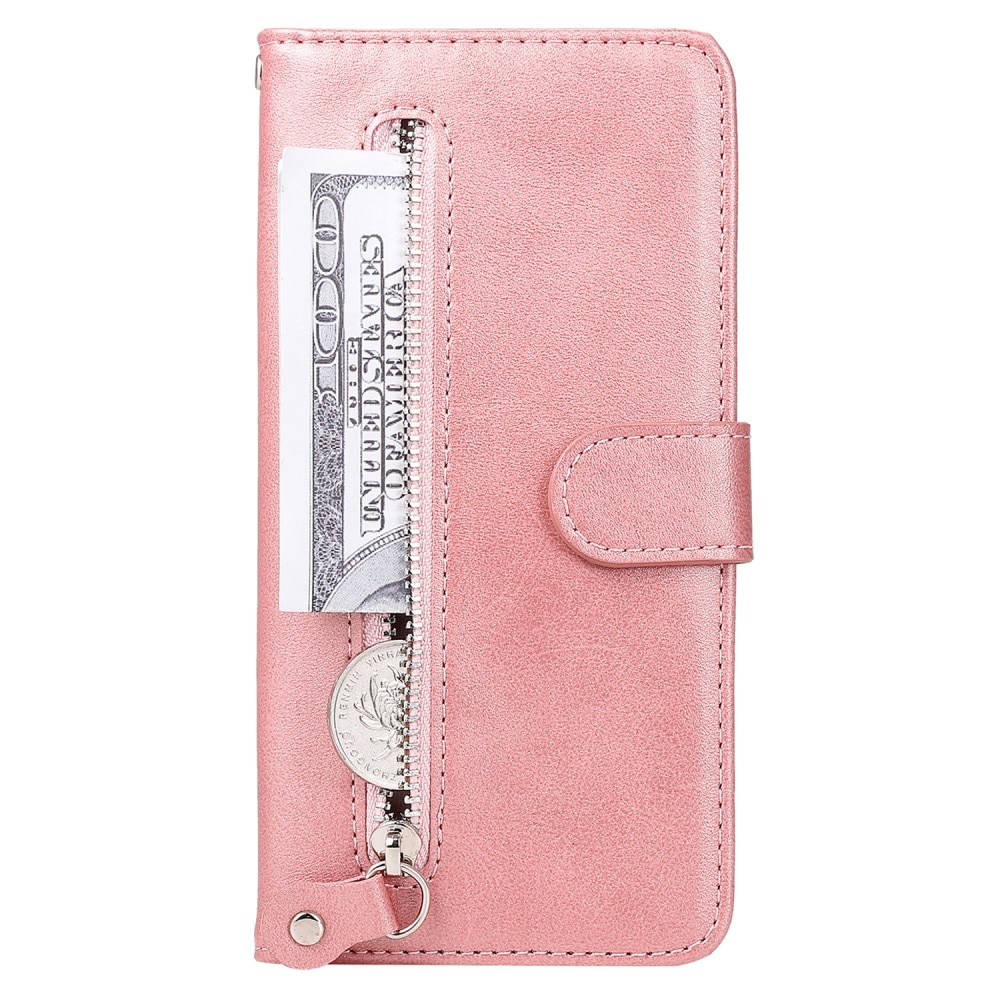 Lærveske Zipper iPhone 15 rosa
