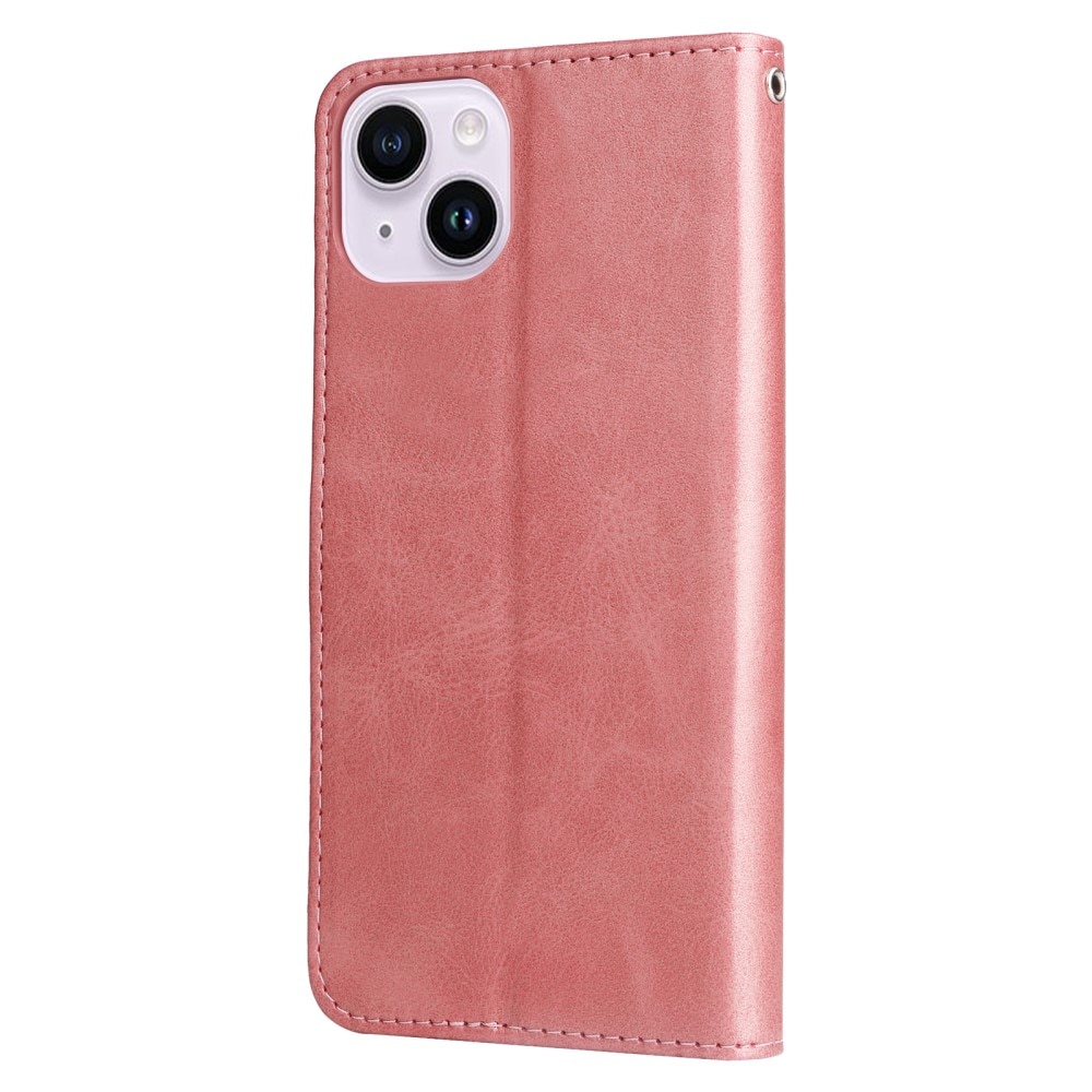 Lærveske Zipper iPhone 15 rosa