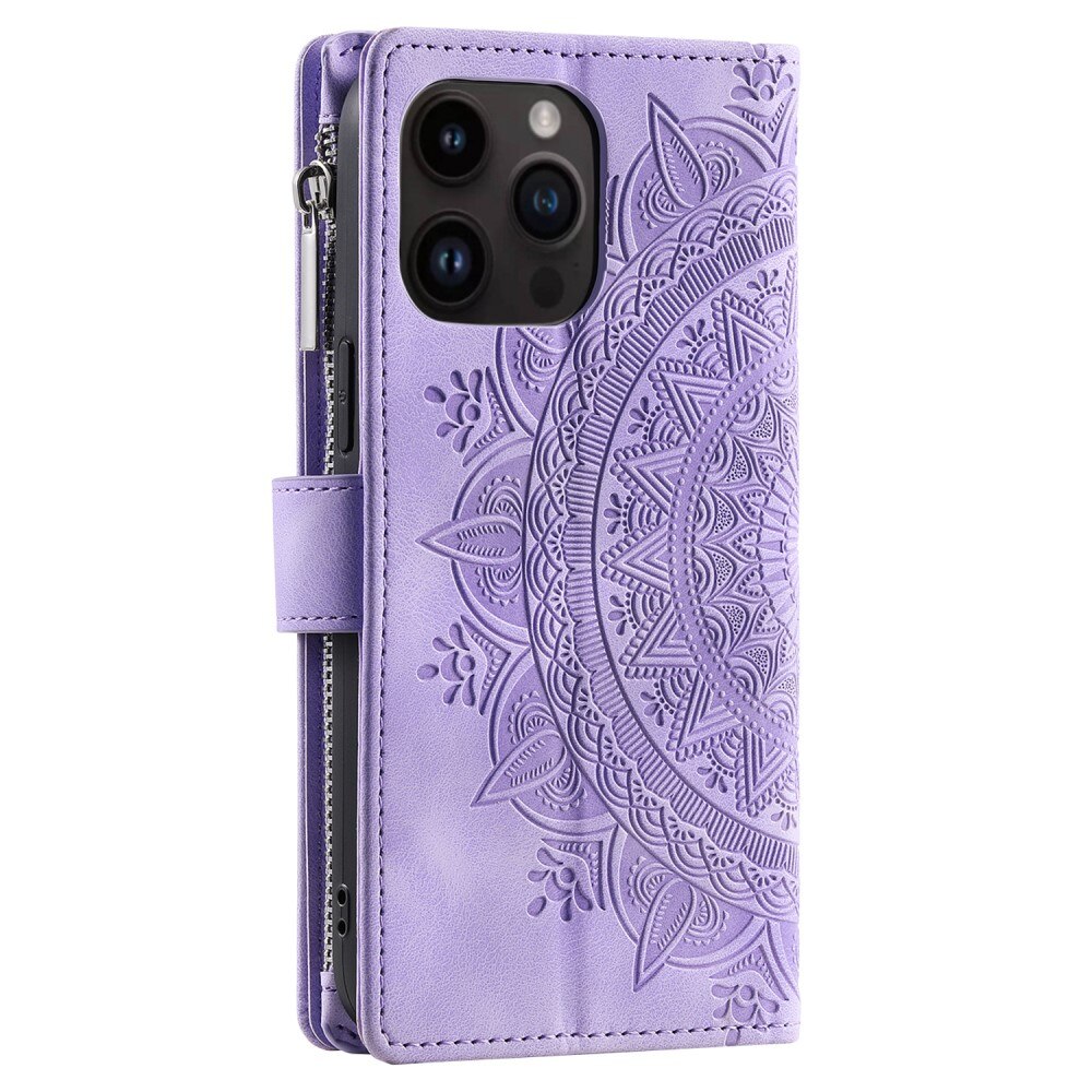 Lommebokveske iPhone 15 Pro Mandala lilla