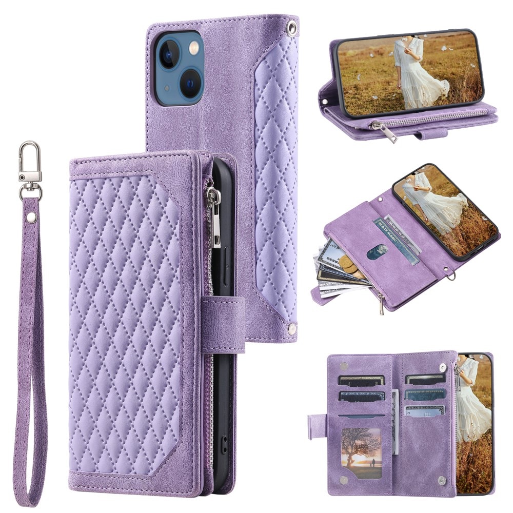 Lommebokveske iPhone 15 Plus Quilted Lilla