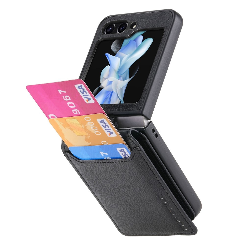 Samsung Galaxy Z Flip 5 Deksel Ringholder + Kortholder svart