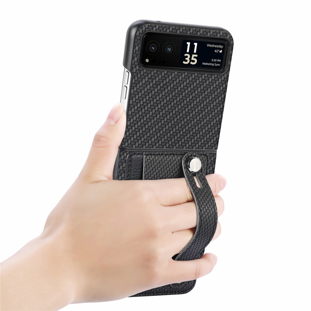 Lærdeksel Kortholder + Finger Strap Motorola Razr 40 svart