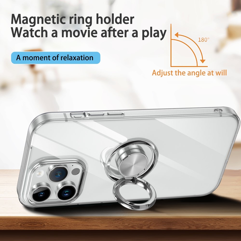 TPU Deksel Finger Ring Kickstand iPhone 15 Pro gjennomsiktig