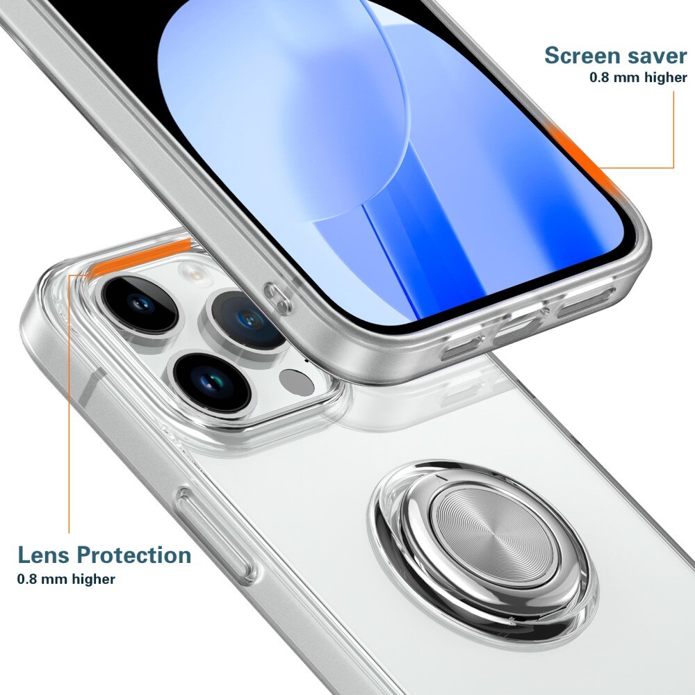 TPU Deksel Finger Ring Kickstand iPhone 15 Pro Max gjennomsiktig