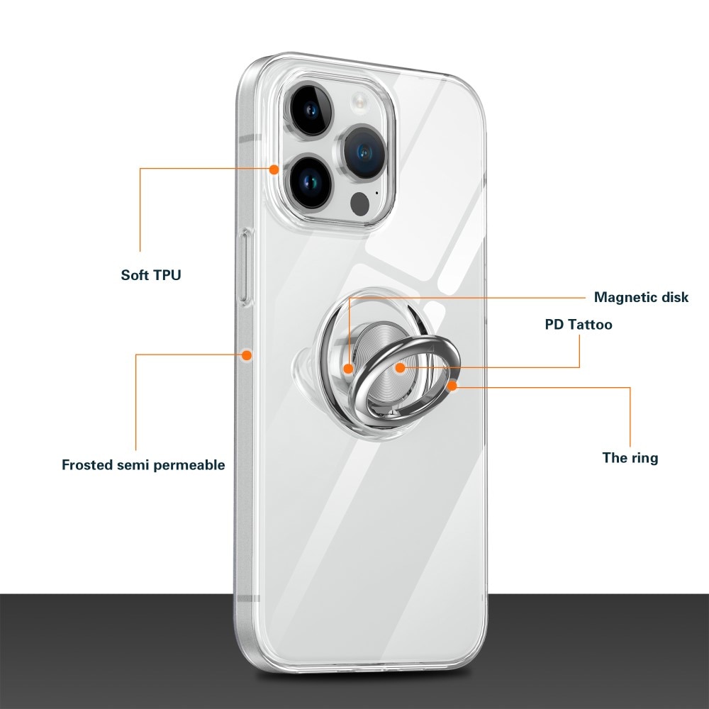 TPU Deksel Finger Ring Kickstand iPhone 15 Pro Max gjennomsiktig