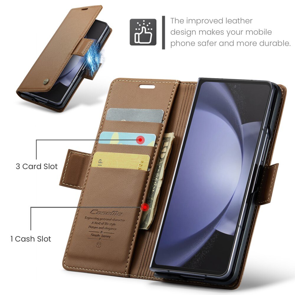 RFID blocking Slim Lommebokveske Samsung Galaxy Z Fold 5 brun