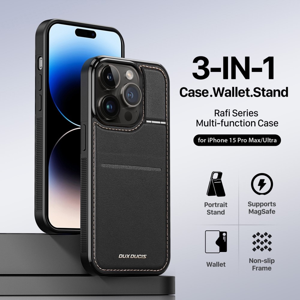 Rafi Series RFID MagSafe Wallet Stand Case iPhone 15 Pro Max svart