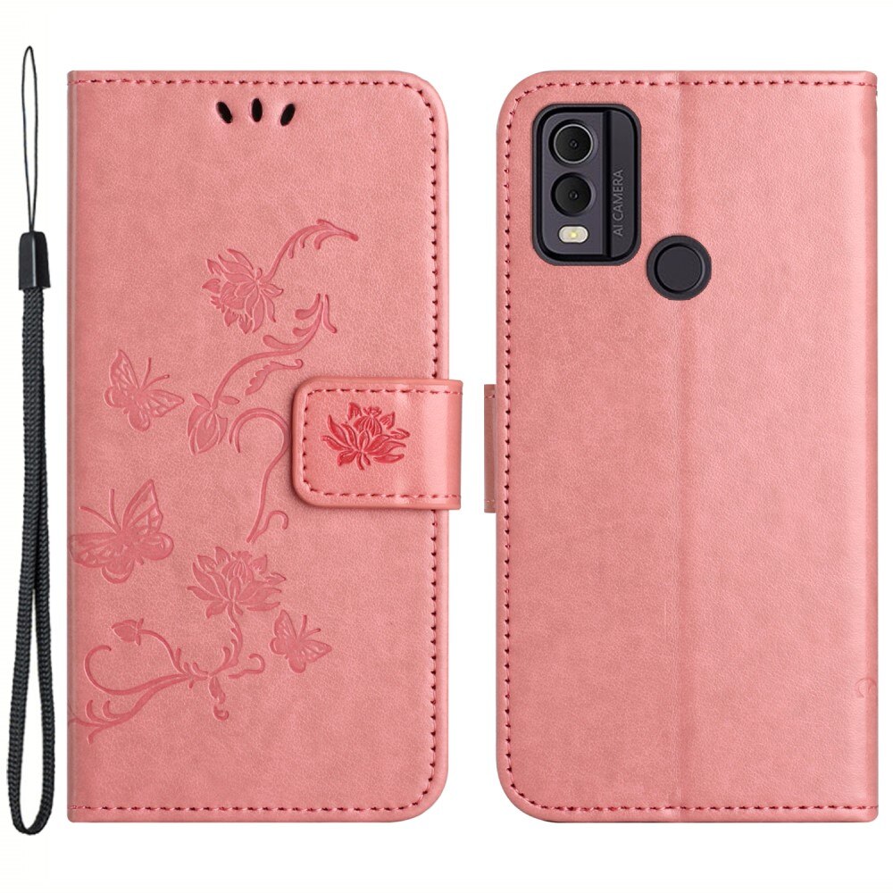 Lærveske Sommerfugler  Nokia C32 Rosa
