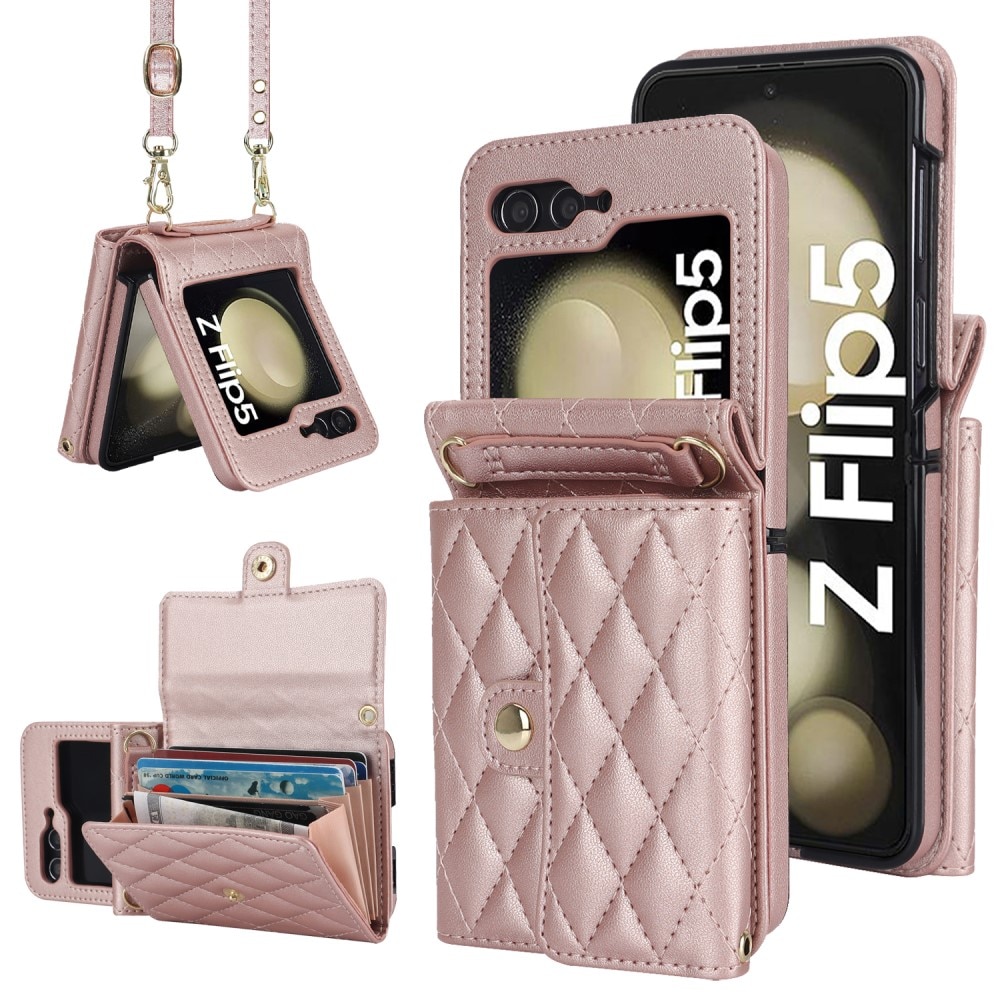 RFID blocking Lommebokveske Samsung Galaxy Z Flip 5 Quilted rosegull