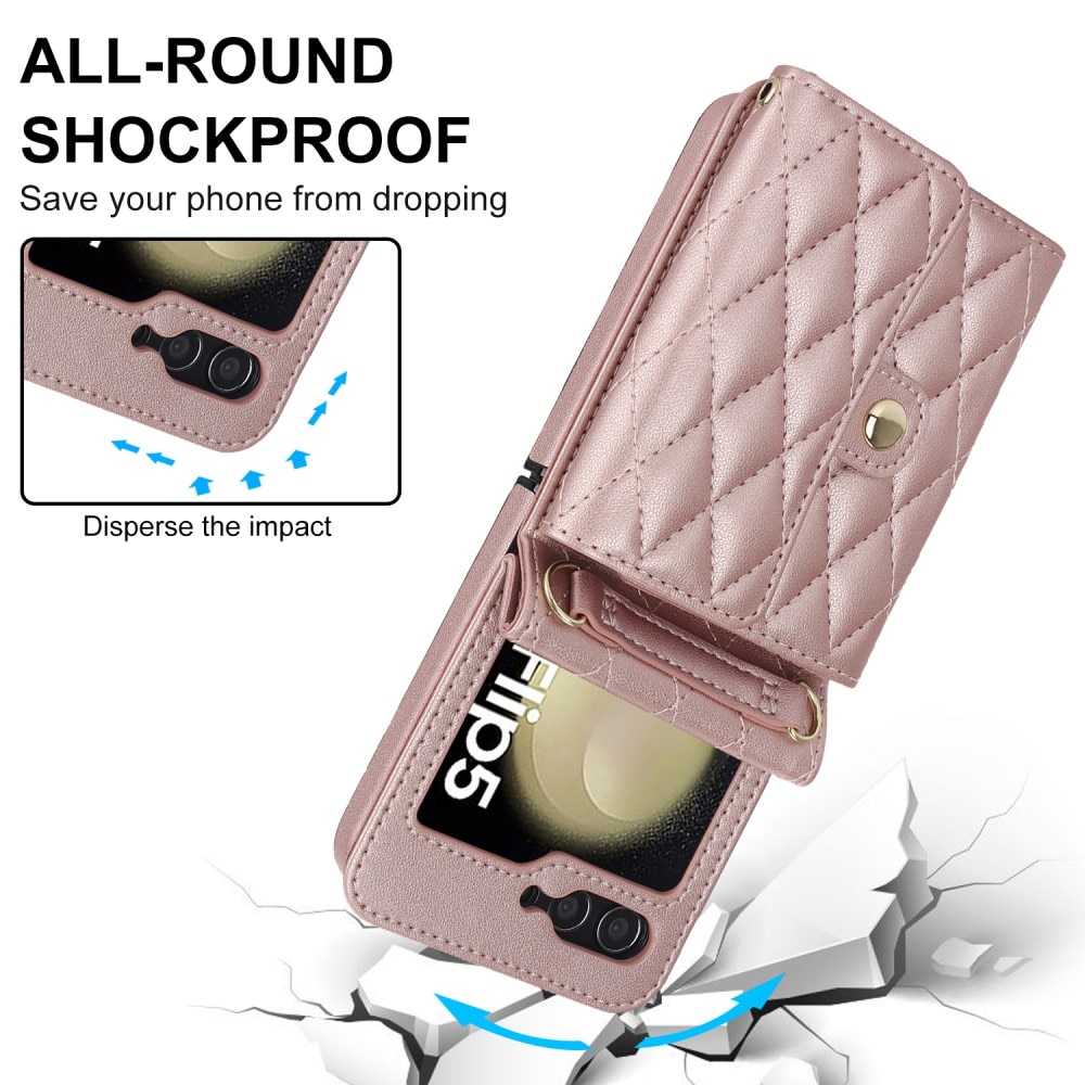 RFID blocking Lommebokveske Samsung Galaxy Z Flip 5 Quilted rosegull