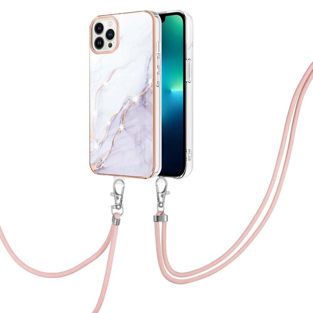 Deksel Halskjede iPhone 15 Pro hvit marmor