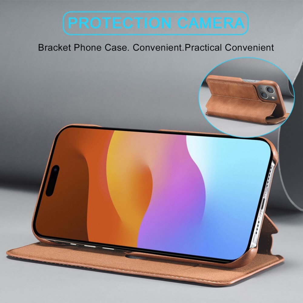 Slim Lommebokdeksel iPhone 15 cognac