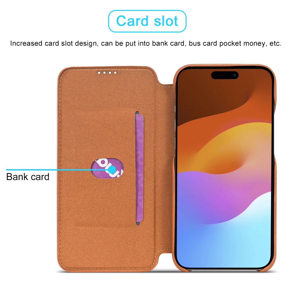 Slim Lommebokdeksel iPhone 15 cognac