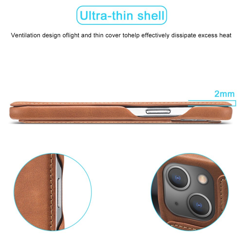 Slim Lommebokdeksel iPhone 15 cognac