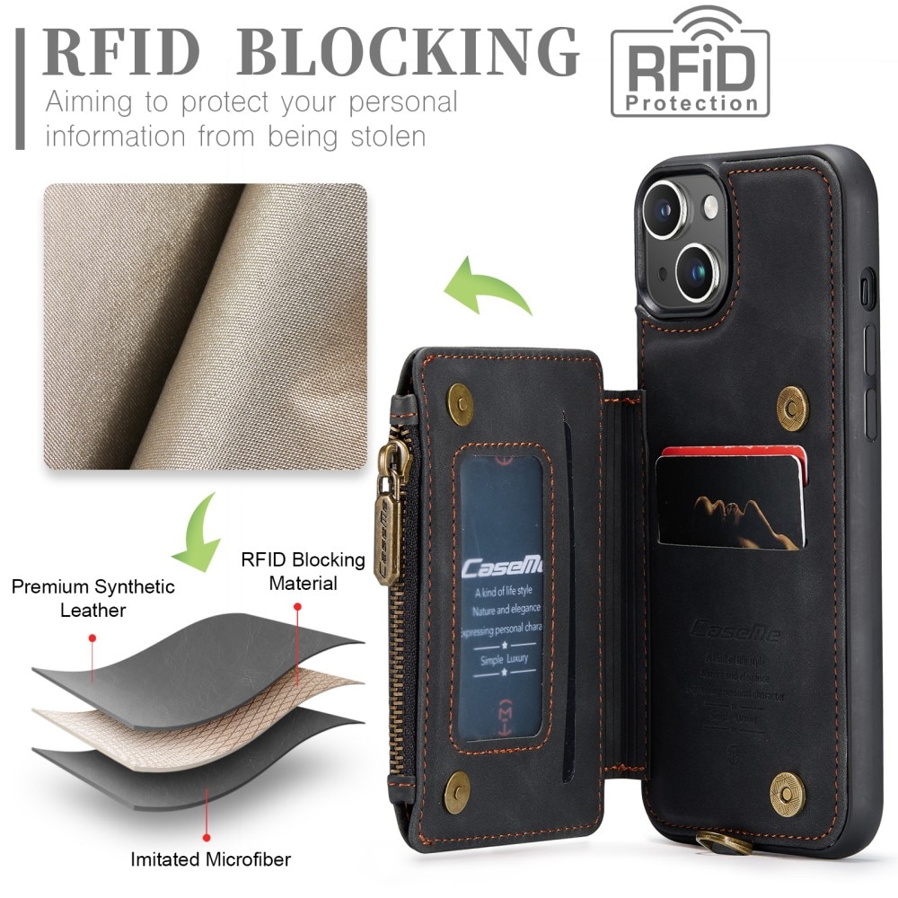 Multi-slot RFID blocking Deksel iPhone 15 Plus svart
