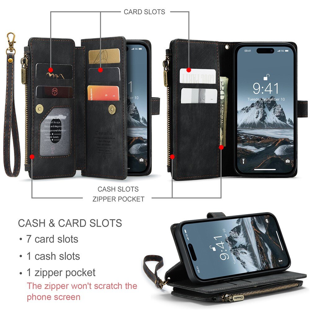 Zipper Wallet iPhone 15 Pro Max Svart