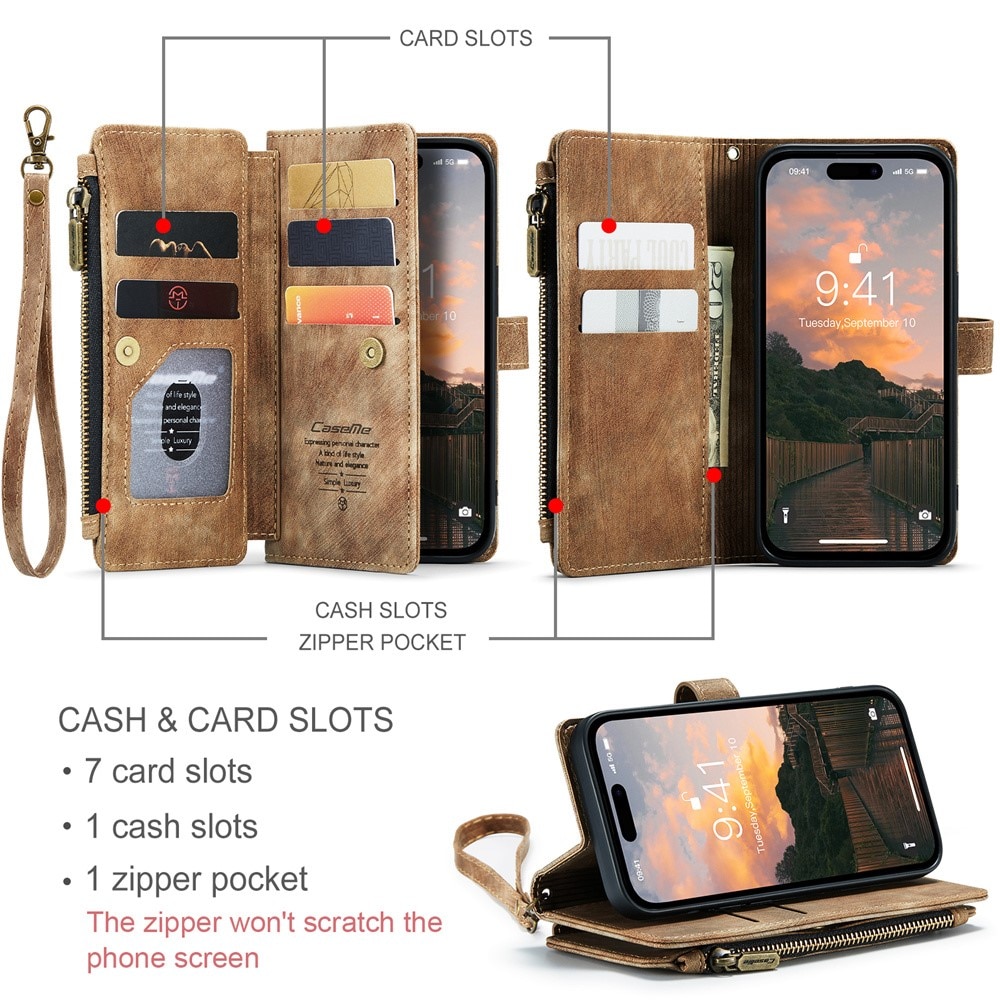 Zipper Wallet iPhone 15 Pro Max brun
