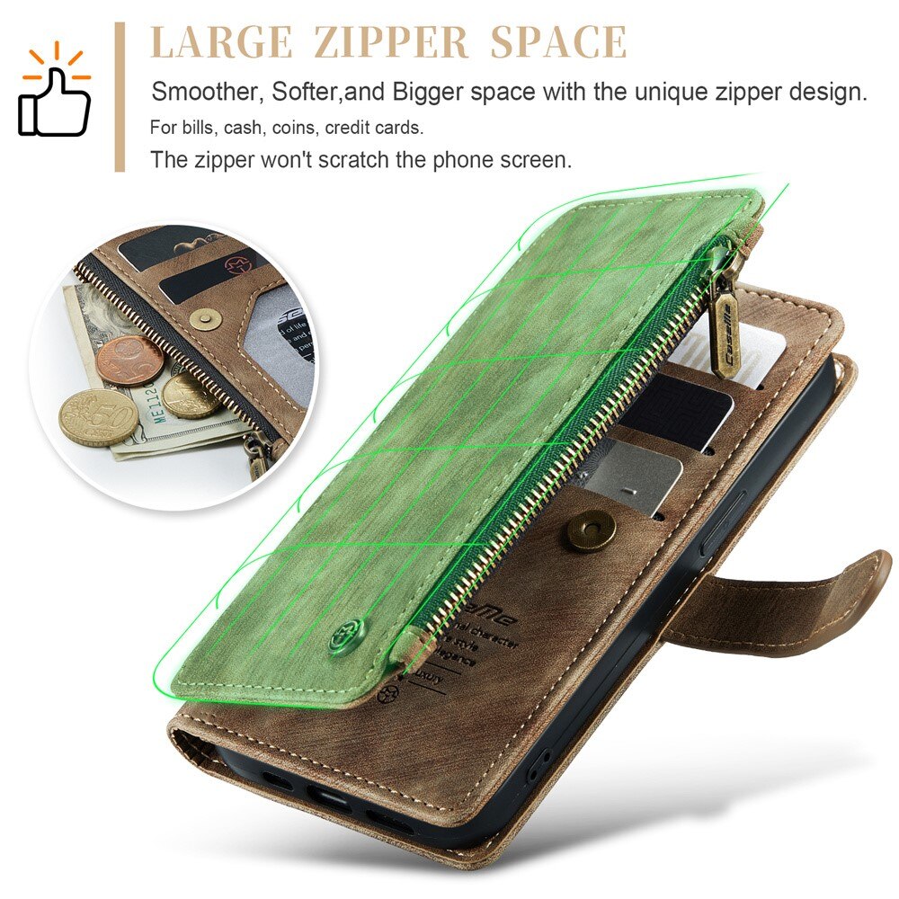 Zipper Wallet Apple iPhone 15 Plus Brun
