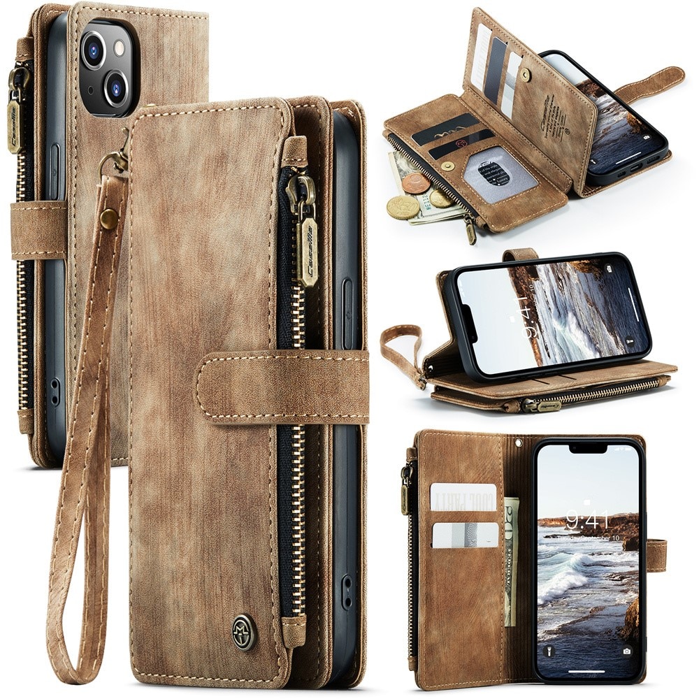 Zipper Wallet Apple iPhone 15 Plus Brun