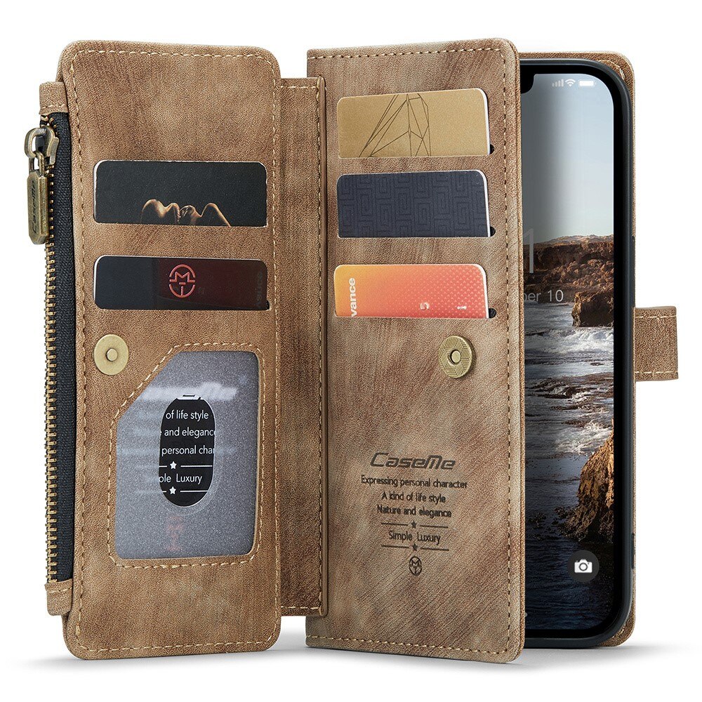 Zipper Wallet Apple iPhone 15 Plus Brun