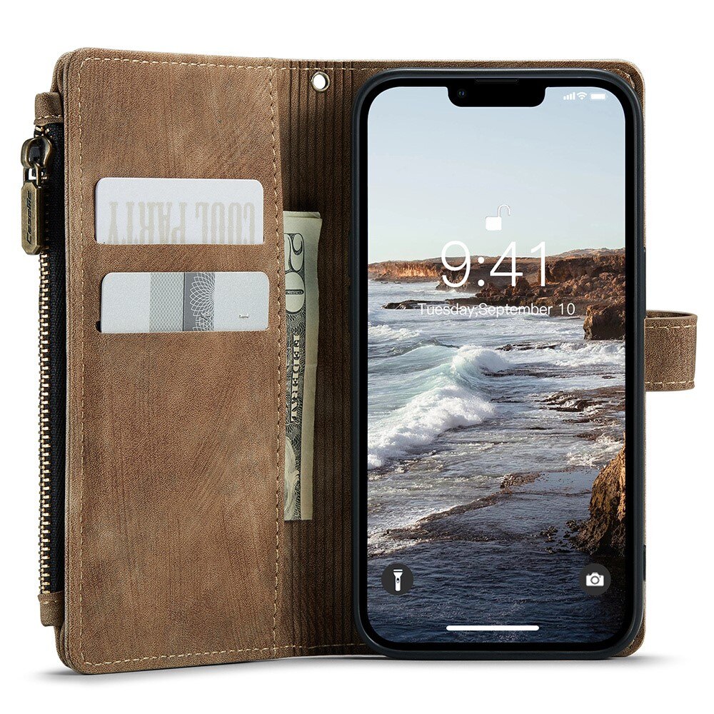 Zipper Wallet Apple iPhone 15 Plus Brun