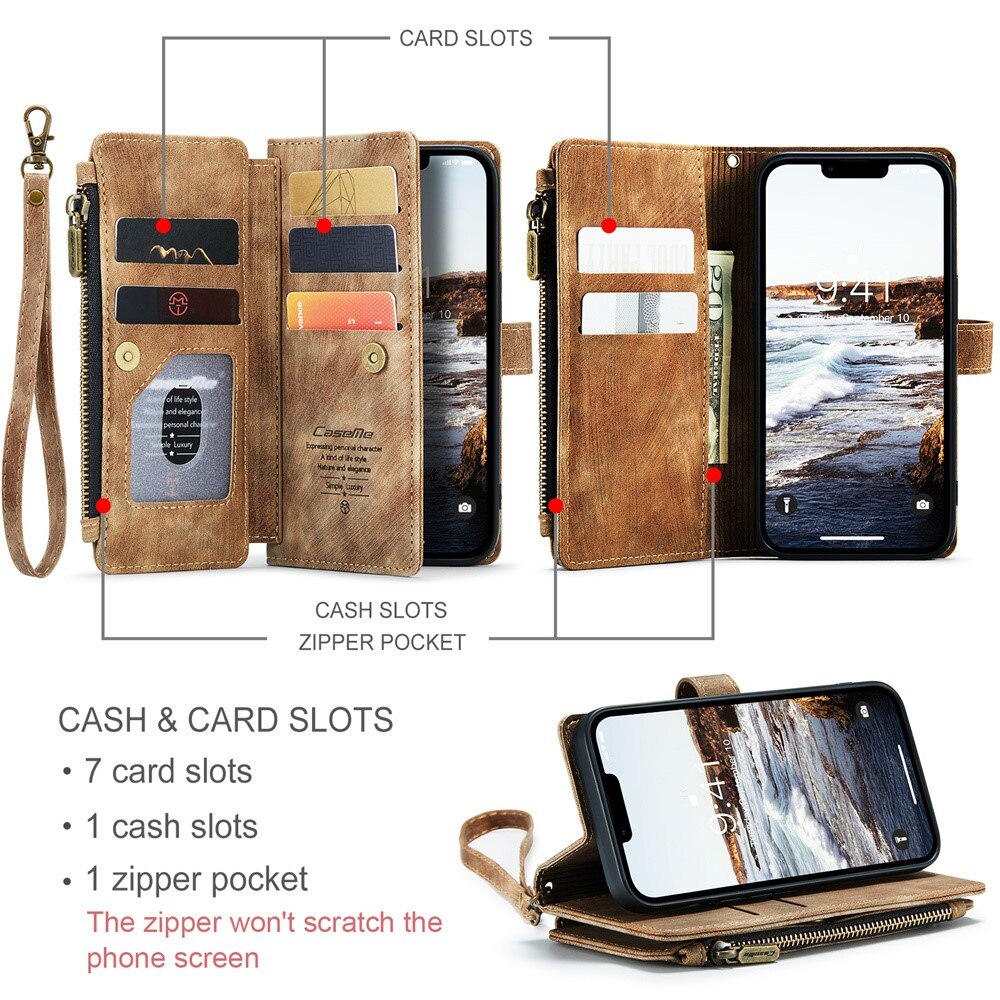 Zipper Wallet Apple iPhone 15 Plus Brun