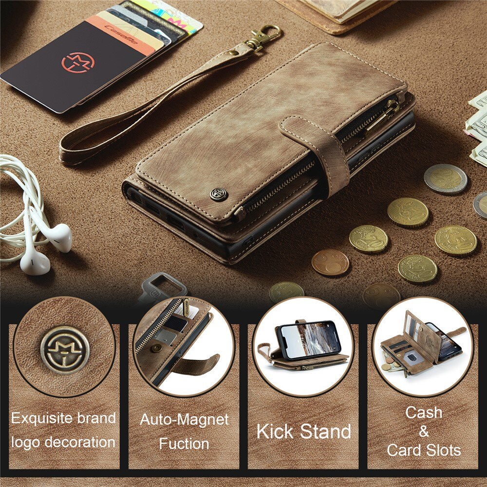 Zipper Wallet Apple iPhone 15 Plus Brun