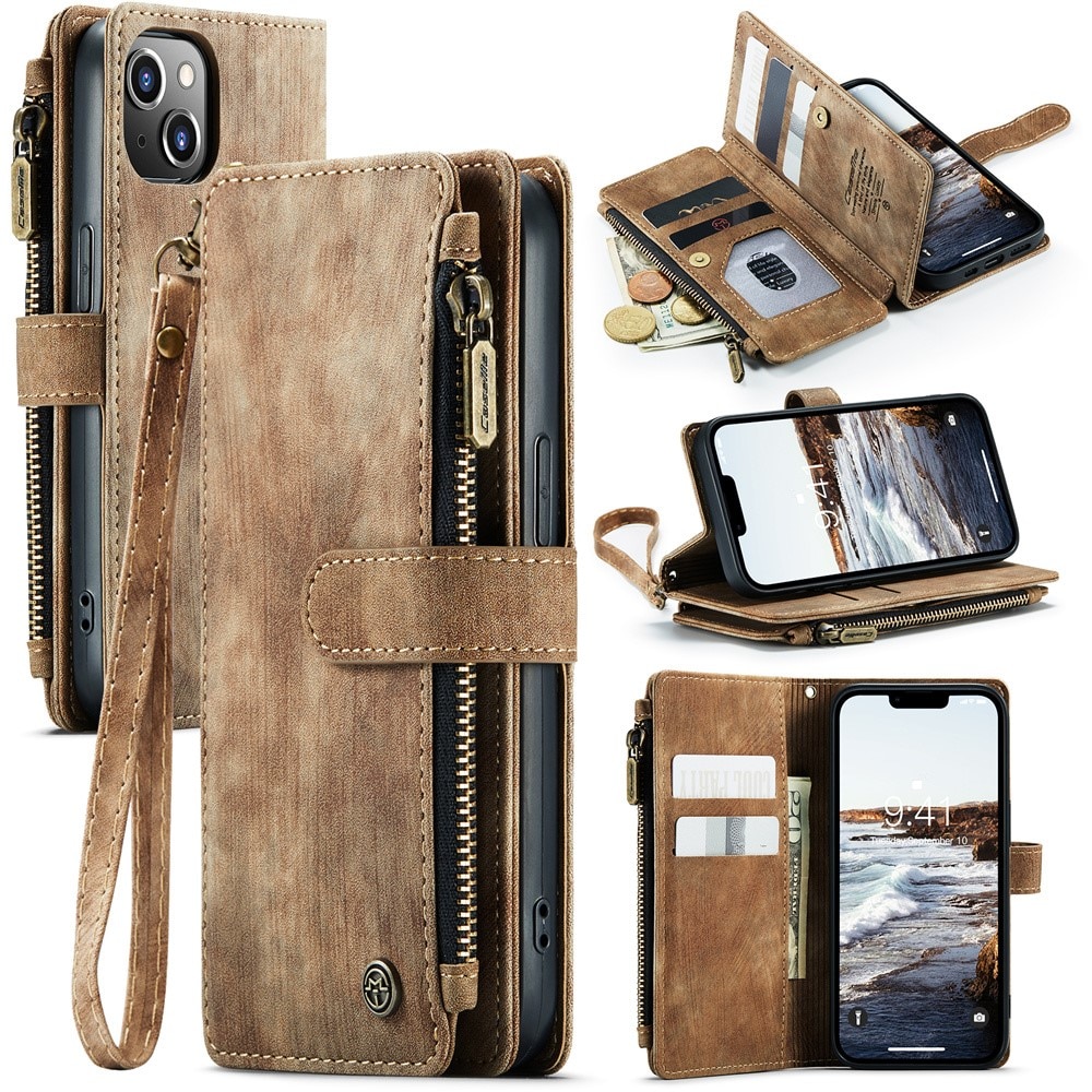 Zipper Wallet iPhone 15 brun