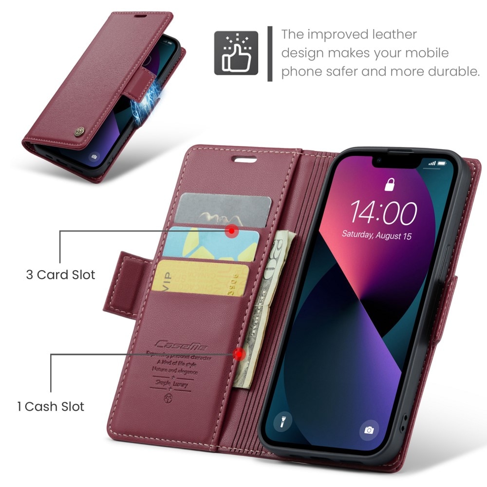 RFID blocking Slim Lommebokveske iPhone 15 Rød