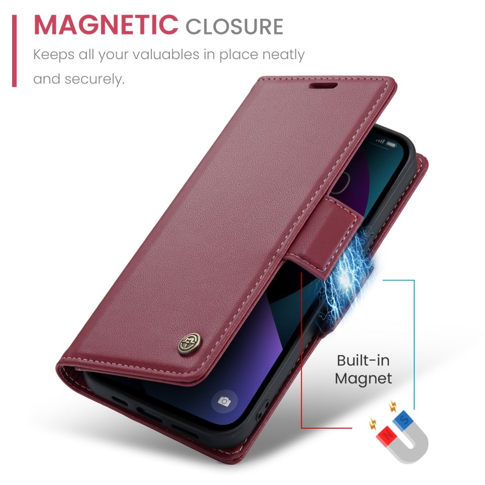 RFID blocking Slim Lommebokveske iPhone 15 rød