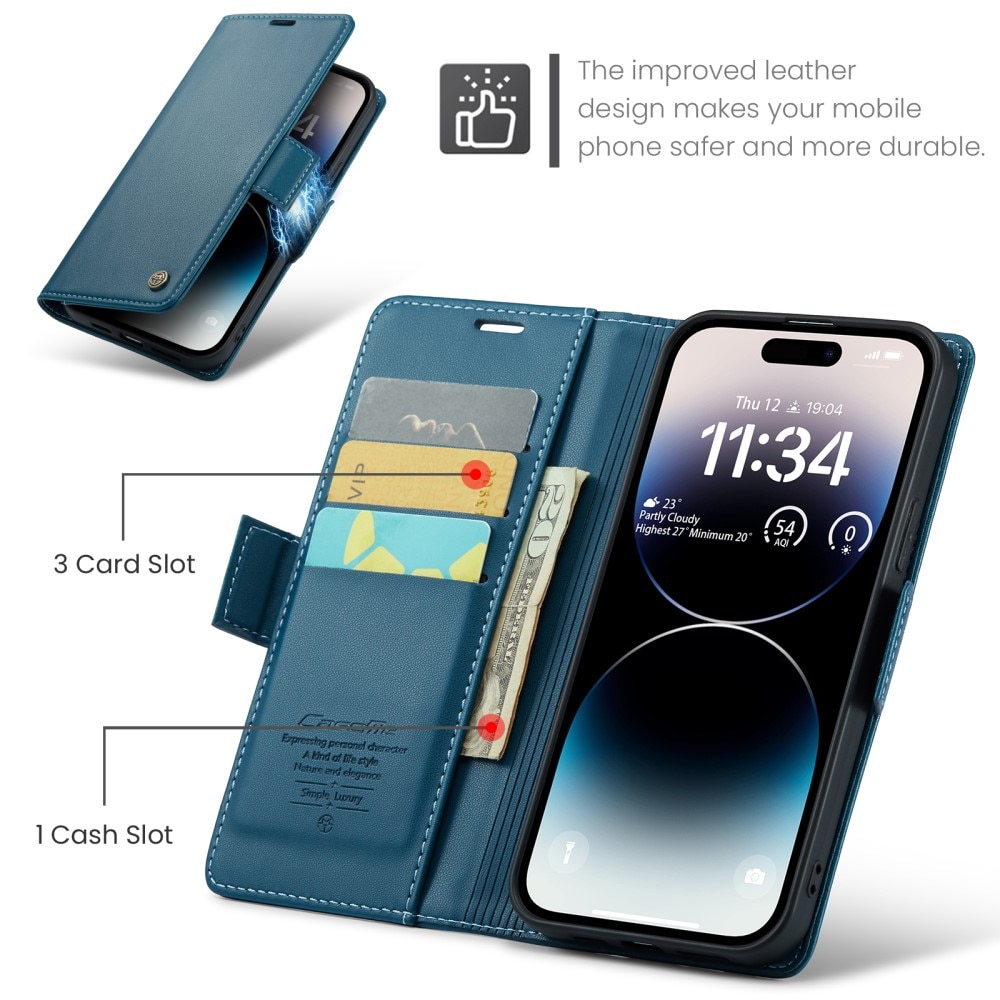 RFID blocking Slim Lommebokveske iPhone 15 Pro blå