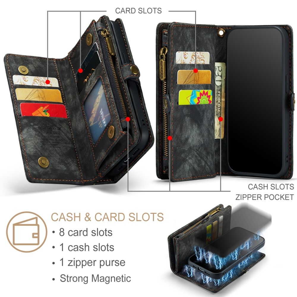 Multi-slot Lommeboksetui iPhone 15 Pro Max grå