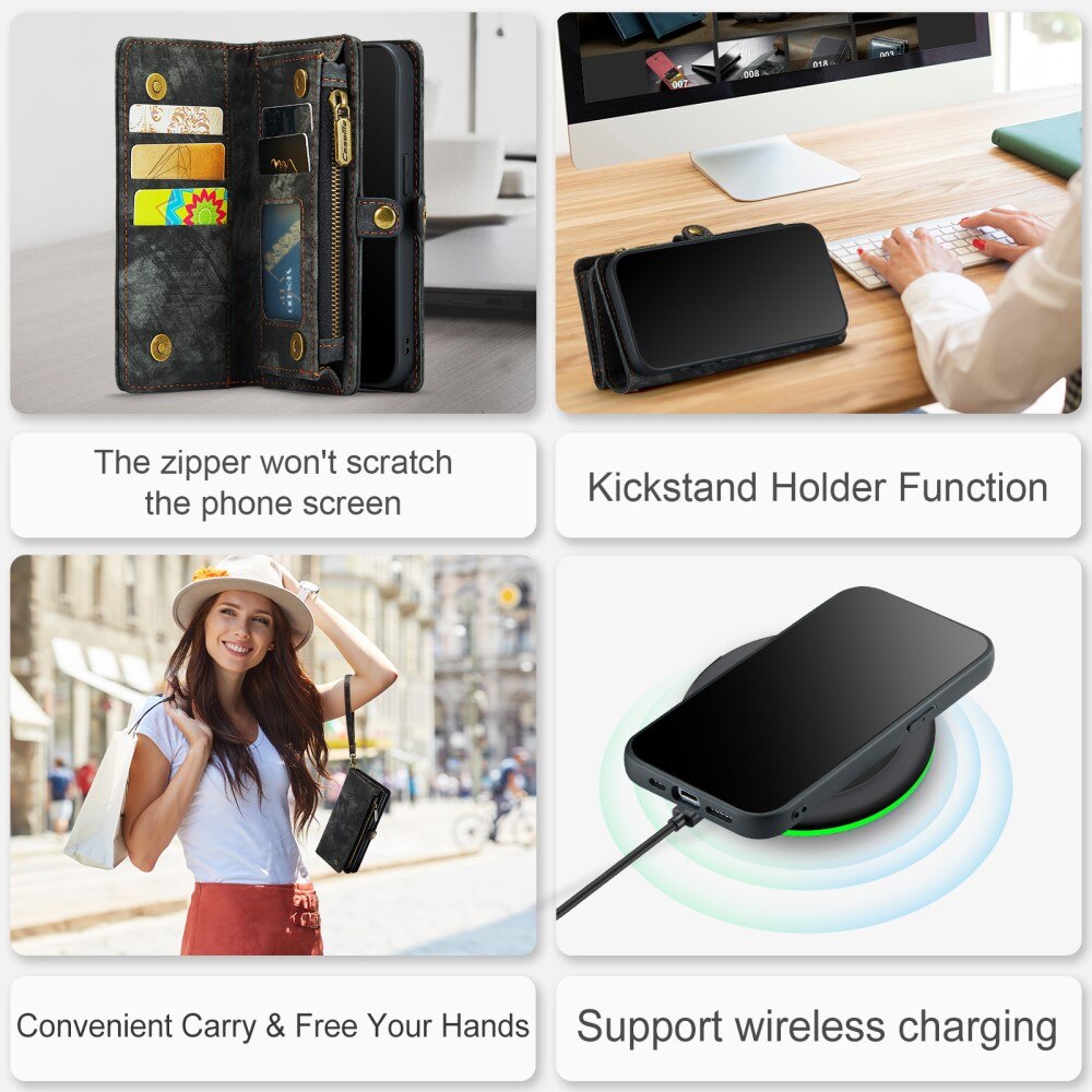 Multi-slot Lommeboksetui iPhone 15 Pro Grå