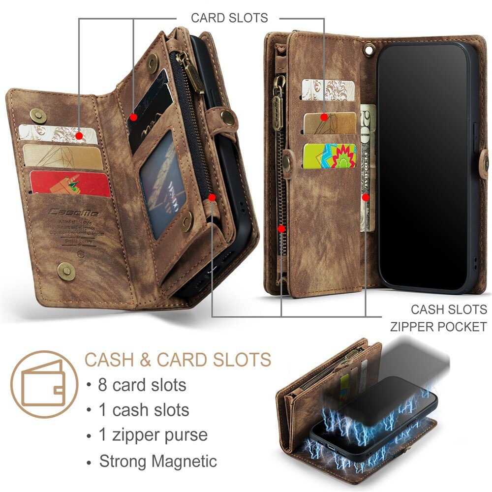 Multi-slot Lommeboksetui iPhone 15 Pro Brun