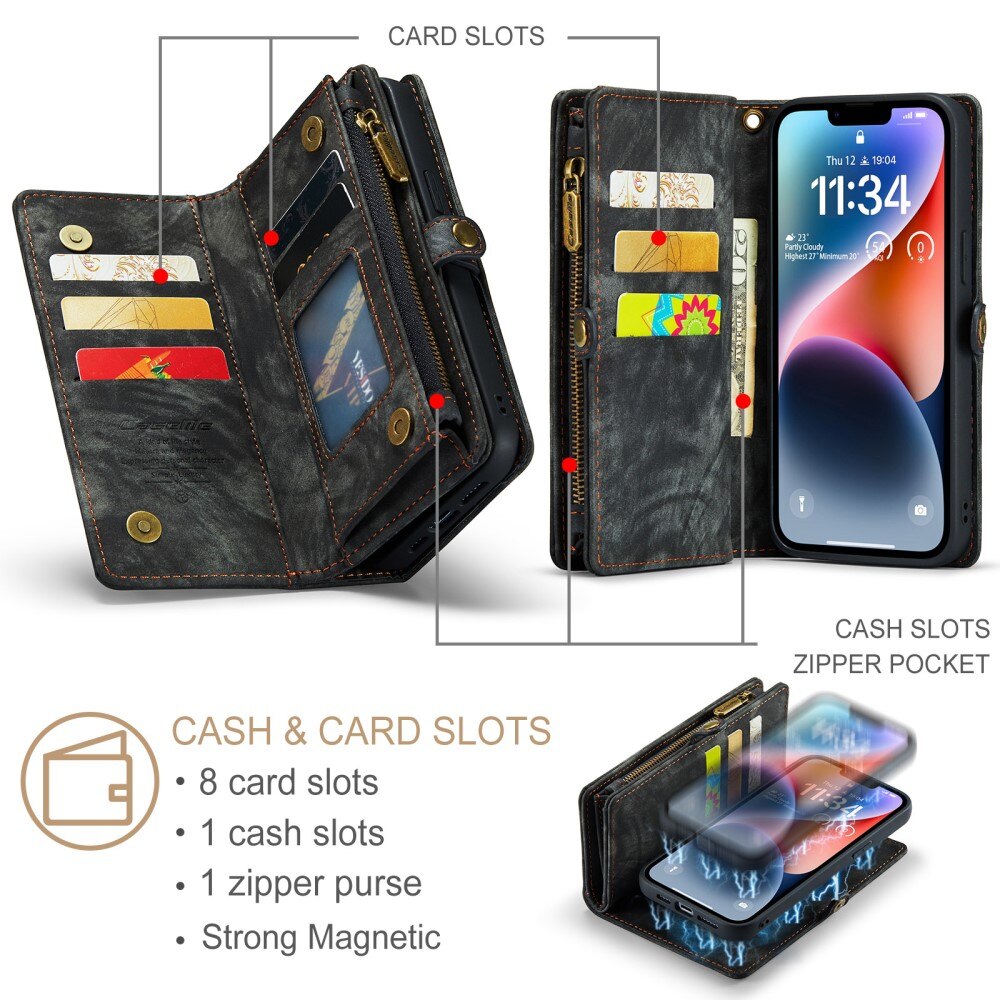 Multi-slot Lommeboksetui iPhone 15 Grå