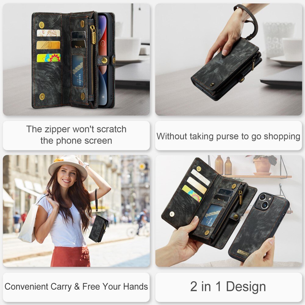Multi-slot Lommeboksetui iPhone 15 Grå