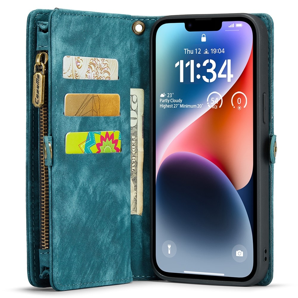 Multi-slot Lommeboksetui iPhone 15 Blå