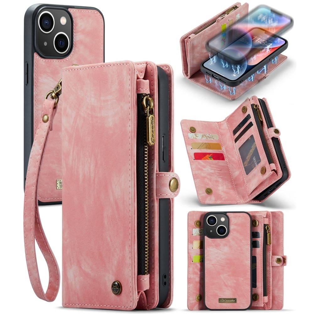 Multi-slot Lommeboksetui iPhone 15 rosa