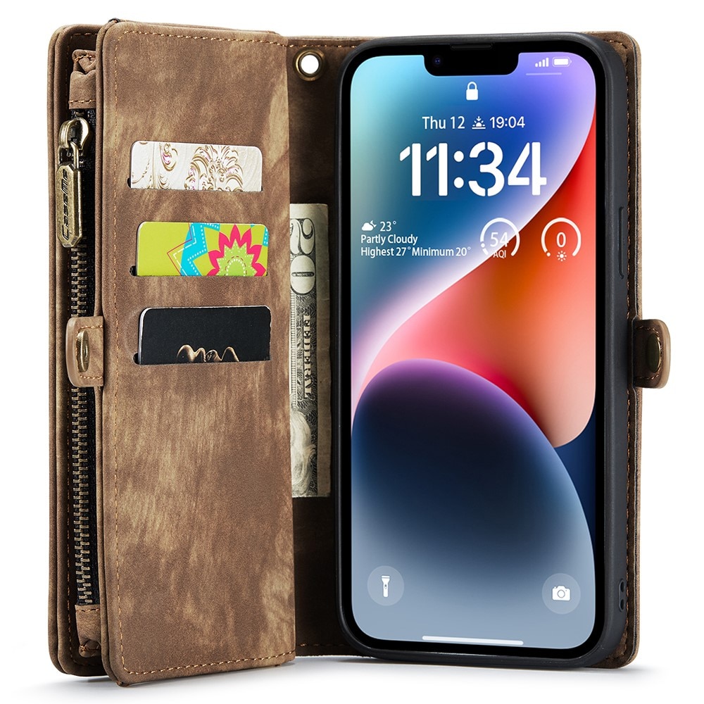 Multi-slot Lommeboksetui iPhone 15 Plus Brun