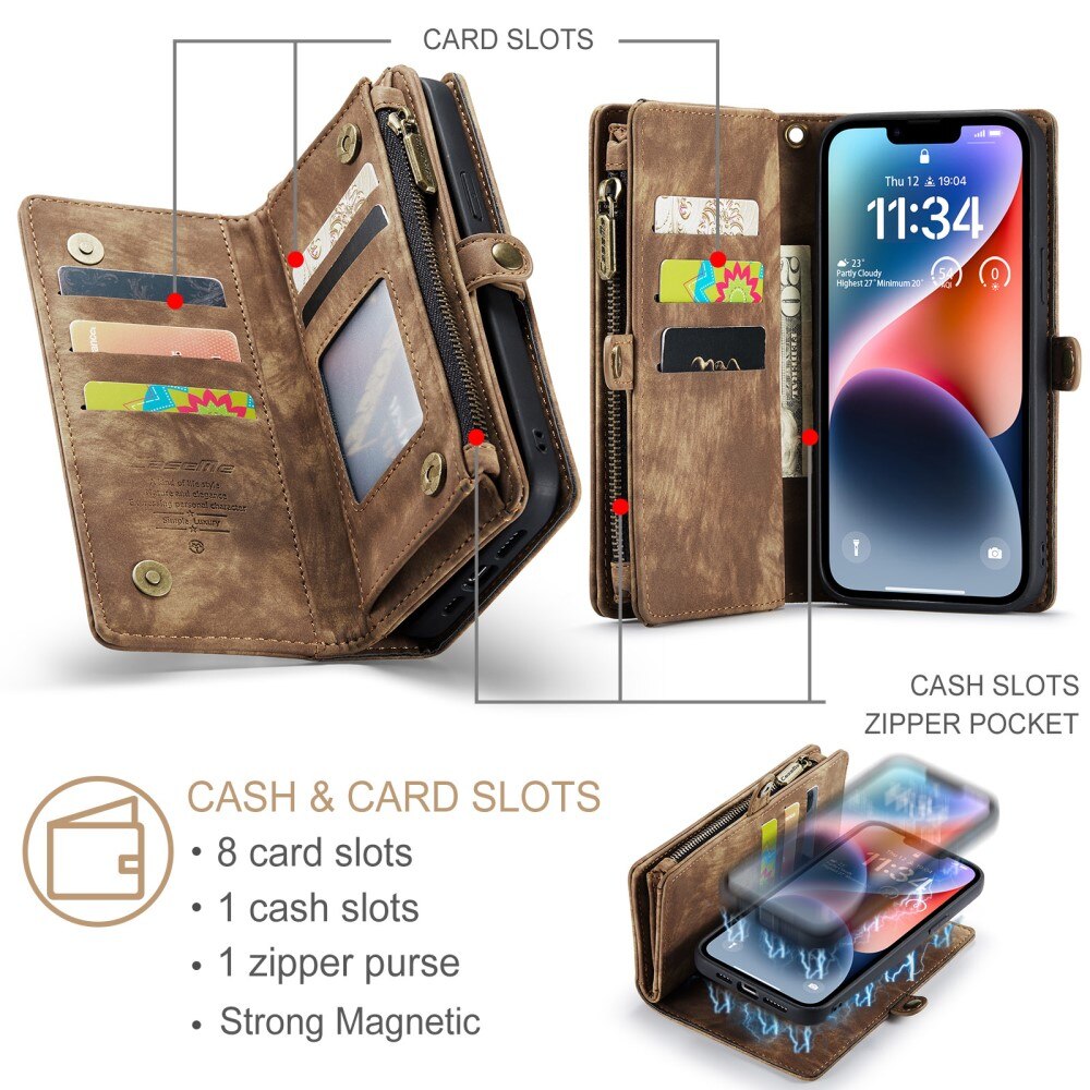 Multi-slot Lommeboksetui iPhone 15 Plus Brun