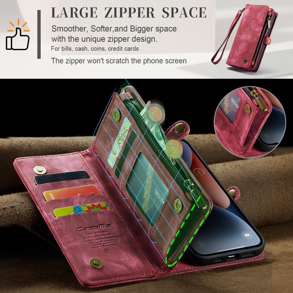 Multi-slot Lommeboksetui iPhone 15 Plus Rød