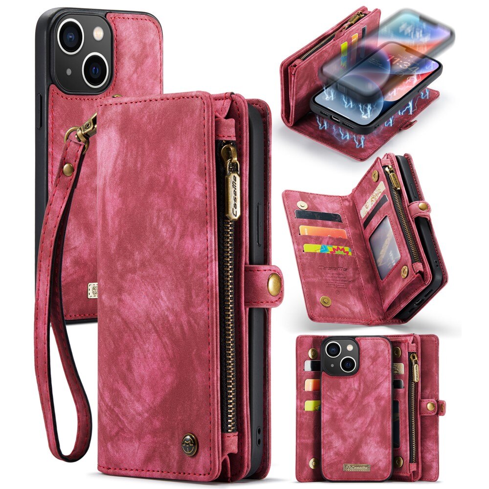 Multi-slot Lommeboksetui iPhone 15 Plus Rød