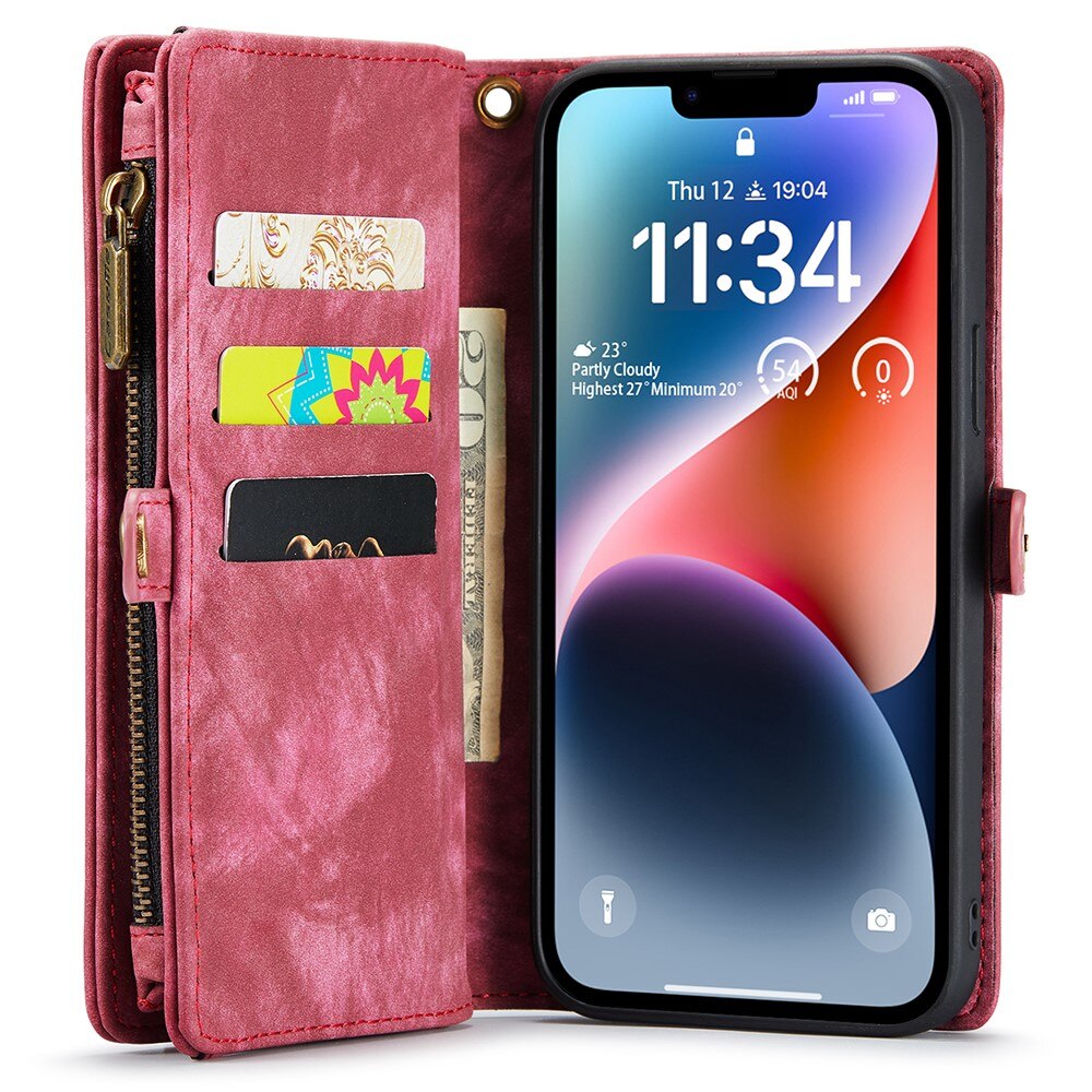 Multi-slot Lommeboksetui iPhone 15 Plus Rød