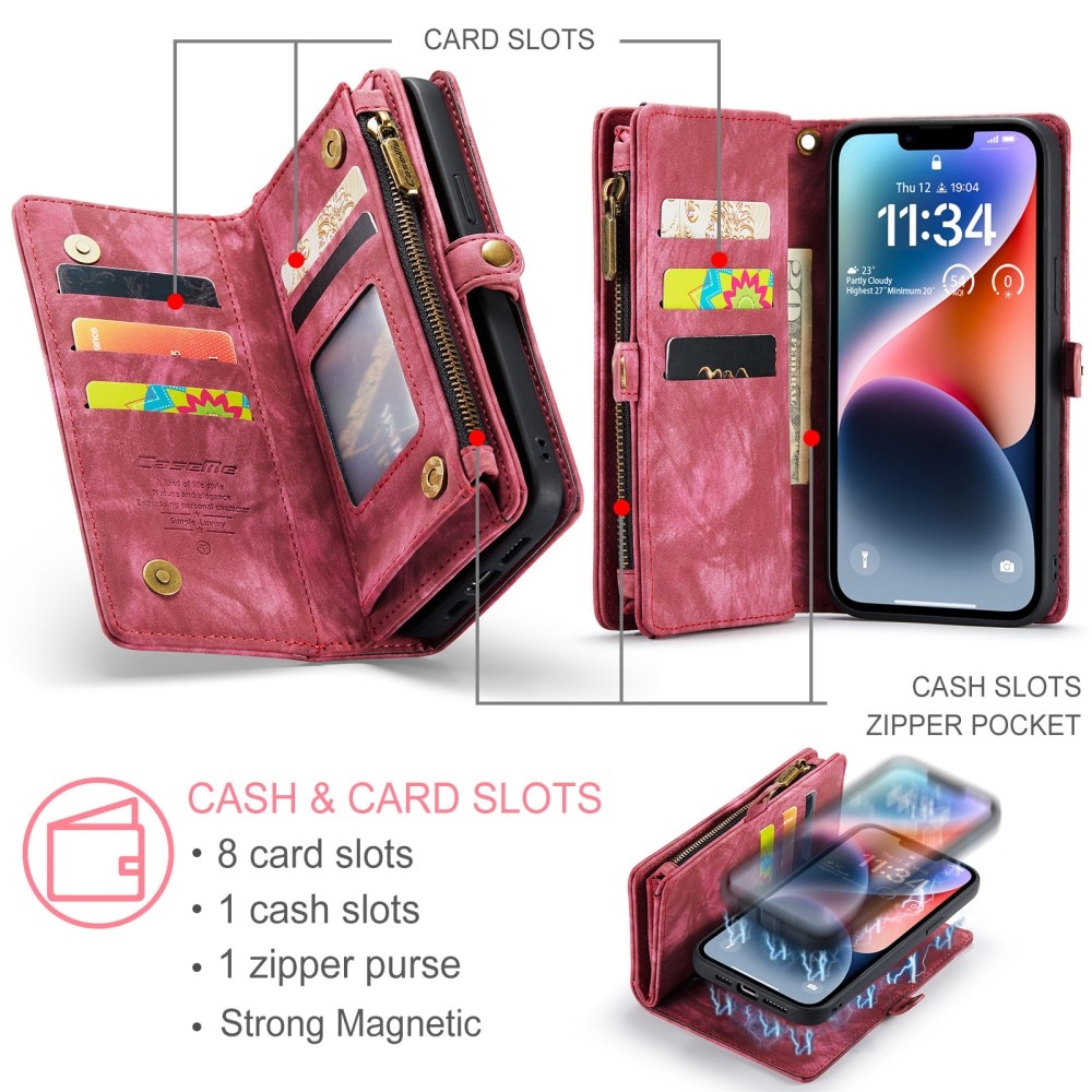 Multi-slot Lommeboksetui iPhone 15 Plus rød