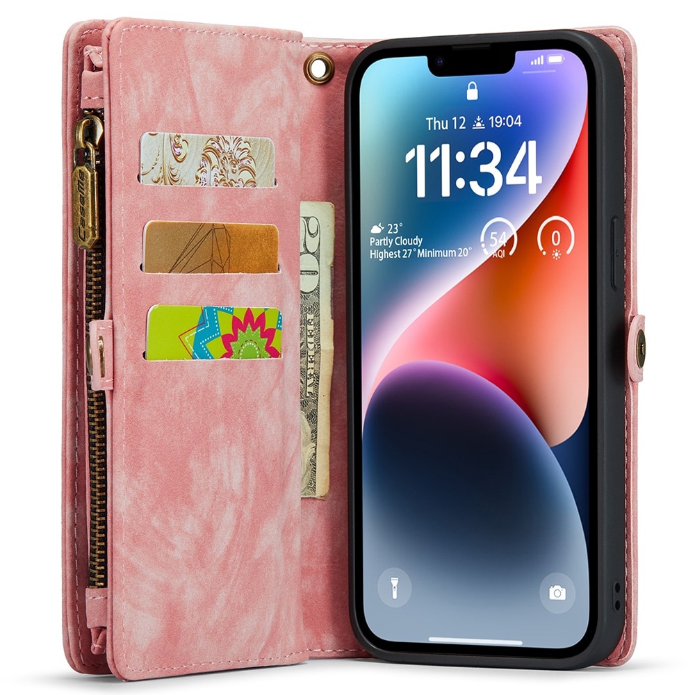 Multi-slot Lommeboksetui iPhone 15 Plus rosa