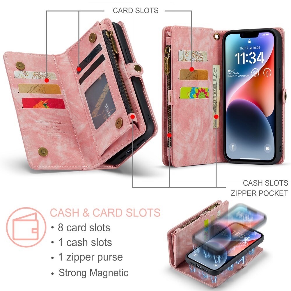 Multi-slot Lommeboksetui iPhone 15 Plus rosa