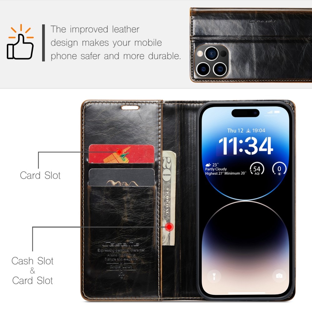 Leather Wallet iPhone 15 Pro brun