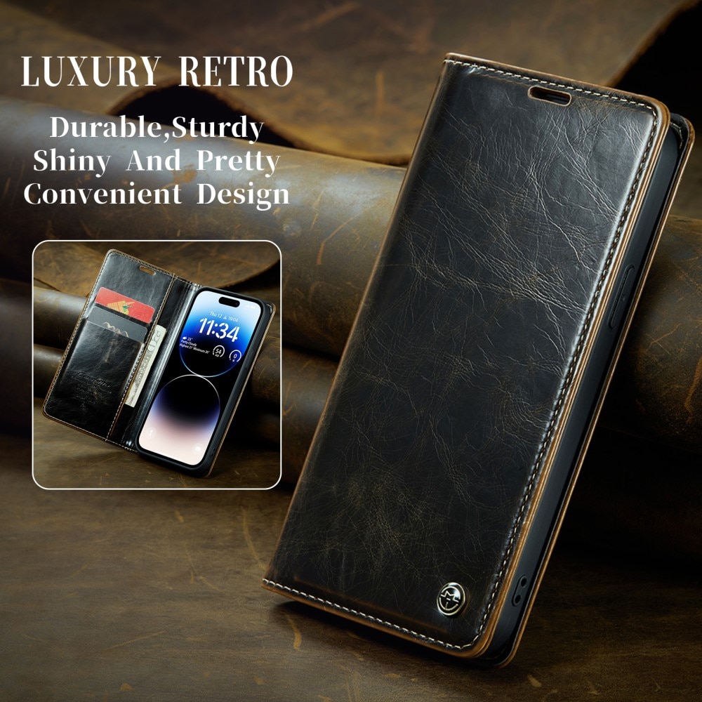 Leather Wallet iPhone 15 Pro brun